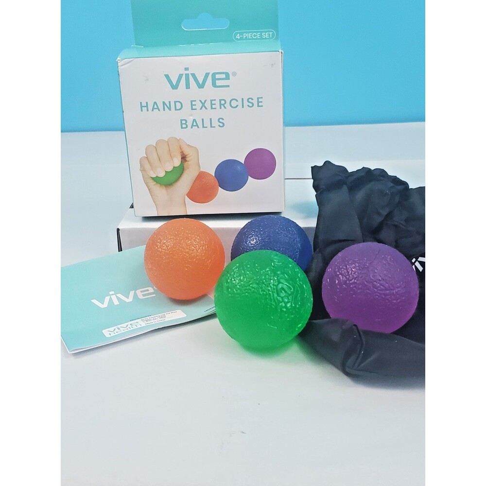 Vive Hand Exercise Balls 4-Pack Color-Coded Rubber Grip Strength Green/Blue